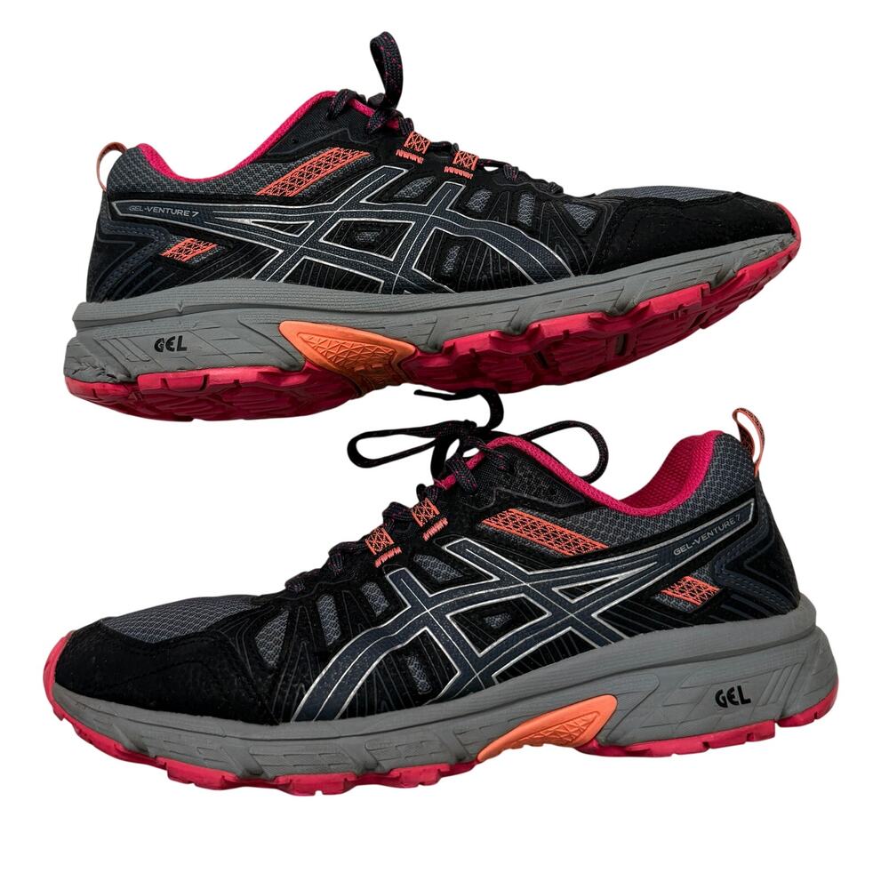 ASICS GEL Venture 7 Trail Running Shoes Women’s 9 Black Pink Hiking Sneakers - Picture 2 of 11